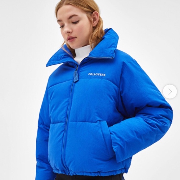 Bershka Follovers Blue Puffer Jacket 